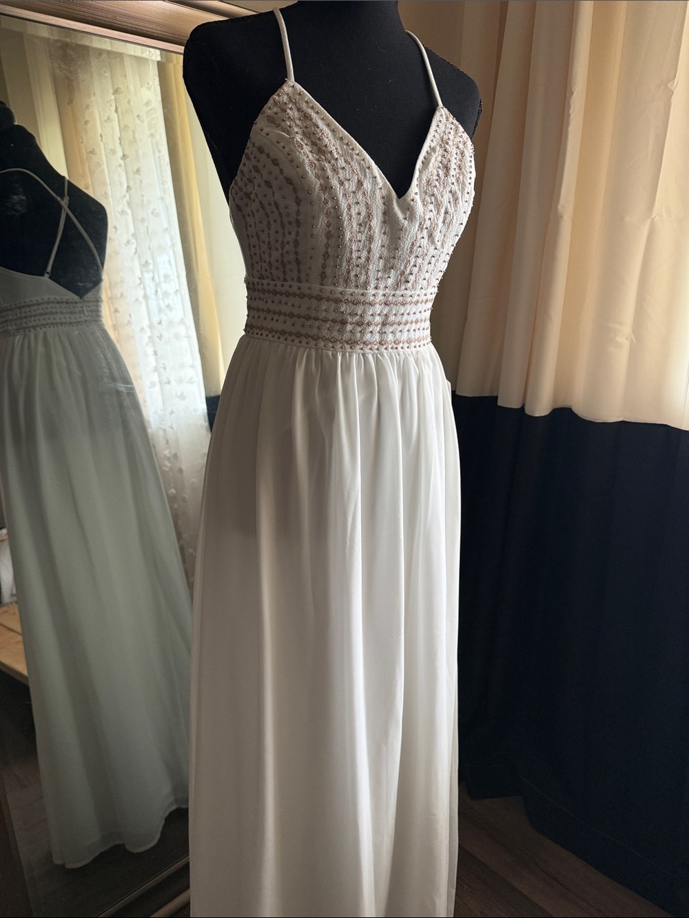 Lulus | Elegant White Beaded Spaghetti-Strap Dress